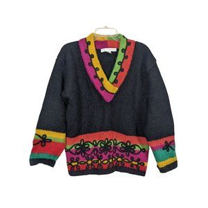 The Limited Vintage Angora‎ color block fuzzy pullover with soutache trim P/S